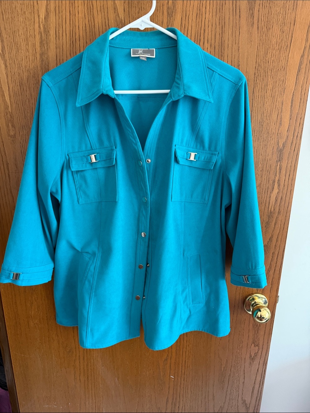 JM Collection Teal Snap-Front Utility Jacket
